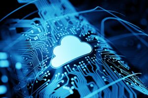 Cloud in the middle of a technology themed background